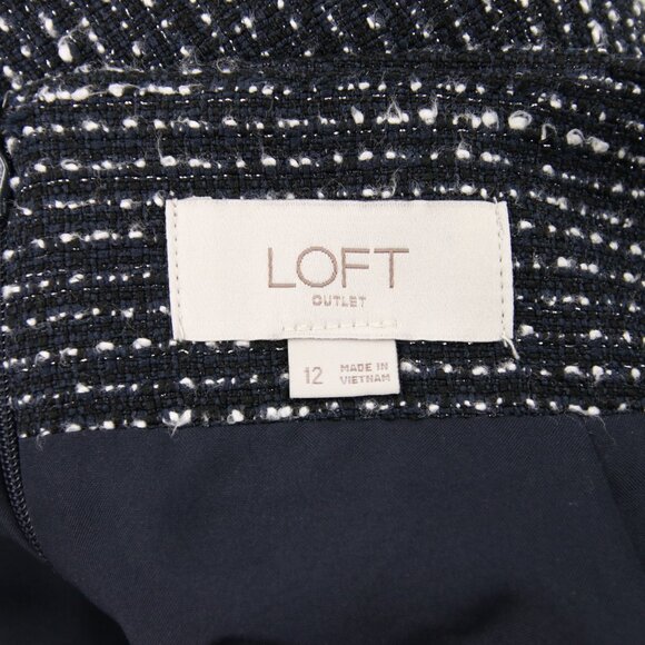 LOFT Skirt Blue White Tweed Textured Mini Pencil Lined Classic Professional 12 - Picture 6 of 9